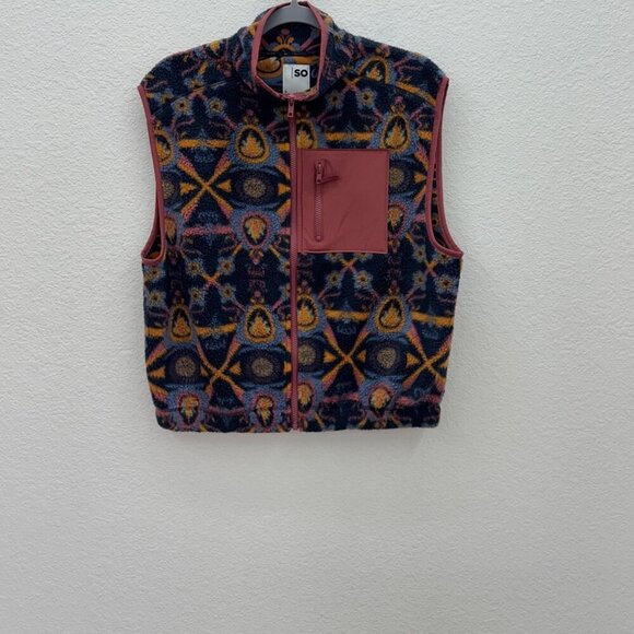 SO Patterned Cozy Sherpa Fleece Full Zip Winter Vest Juniors size Medium - Picture 1 of 5